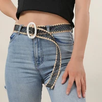 pp raffia woven wide belt for women hollow resin pin buckle waist straps new fashion summer women dress jeans trouser waistband
