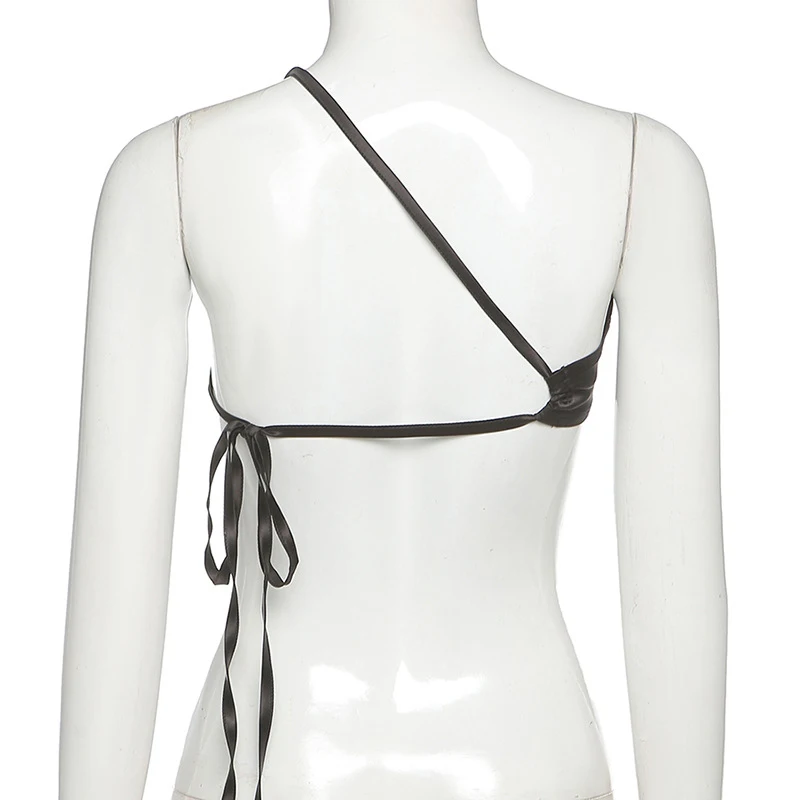 Женский укороченный топ без рукавов готический с бретелькой через шею и открытой