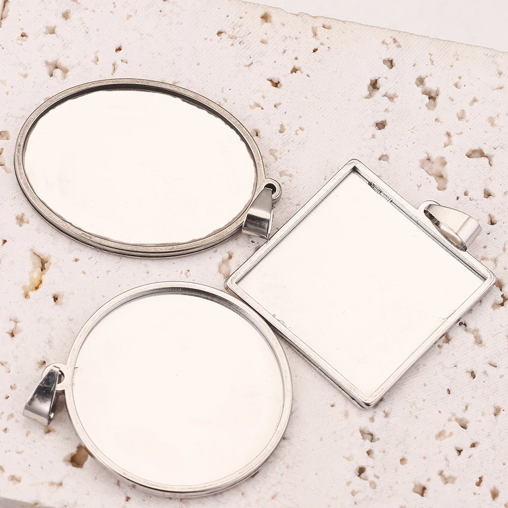 

5pcs Oval Round Square Stainless Steel Pendants Metal Cabochon Base Setting Tray Blank Charms for DIYJewelry Making Supplies