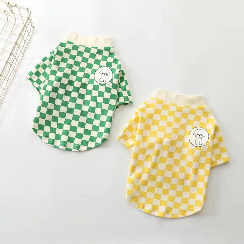 

Cute Green Yellow Plaid Pet Dog Cat Clothing Small Costume Autumn Winter Cotton T Shirt Costumes Small Medium Dogs 강아지옷