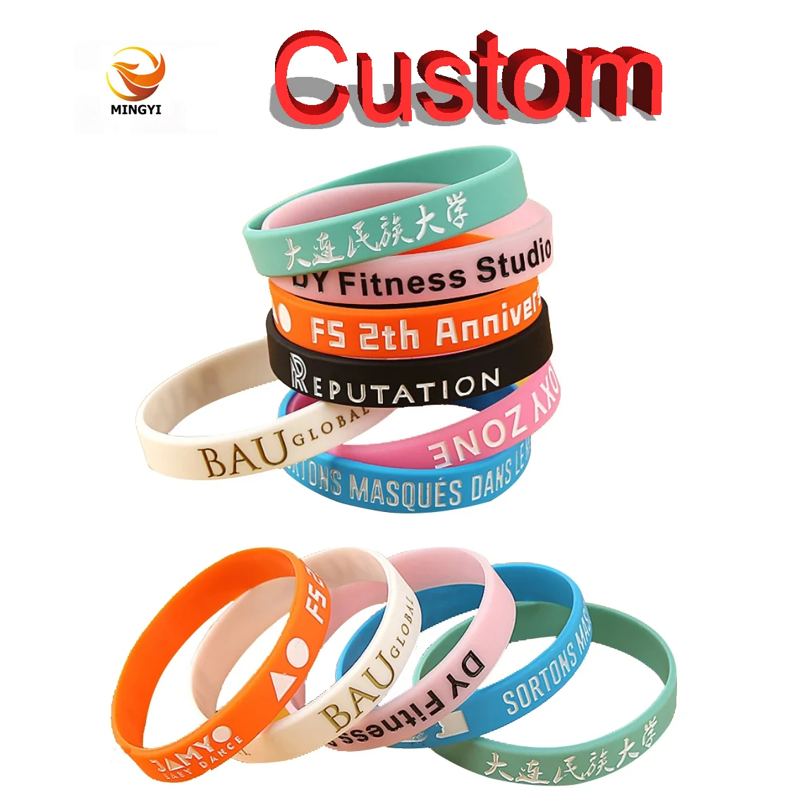 100PCS Debossed Color filled Customized Silicone Bracelet Custom Wristband Armband Personalized Bracelets with Your Logo Text