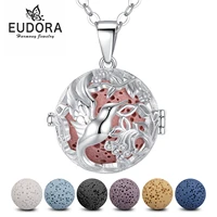 eudora 18mm hummingbird cage pendant aromatherapy locket diffuser tree of life necklace fit volcanic lava stone ball jewelry