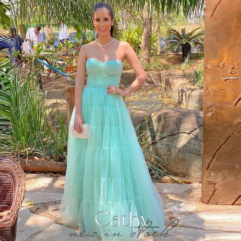 

Женское платье без бретелек Cathy, мятно-зеленое ТРАПЕЦИЕВИДНОЕ платье для выпускного вечера, макси-платье из тюля без рукавов, лето 2023