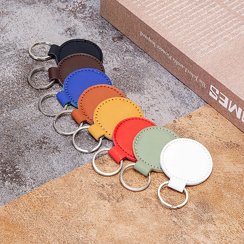 

PU Leather Card Holder Bag Keychain Round Case Key Chain Card Holder Anti-lost Key Ring Bag Pendant Car Key Charm