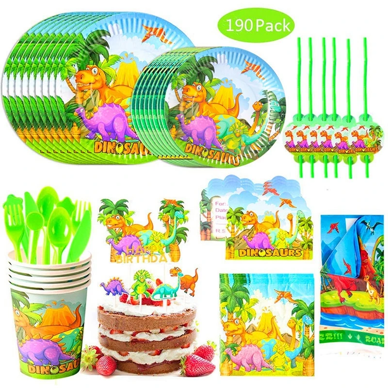 

Dinosaur Themed Disposable Cutlery Paper Plates Cups Napkins Boy Happy Birthday Party DecoratiOns Children's Party Jungle Safari