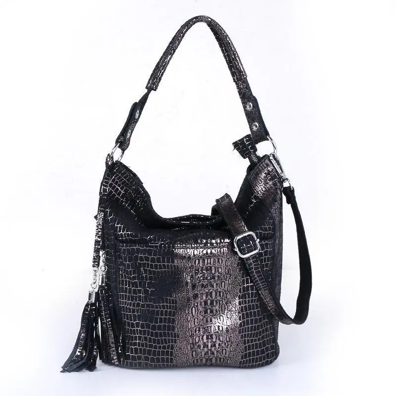 

2023 Summer New Alligator Leather Women Bag Fashionable Shiny Portable One-shoulder Cross-body Combed Soda Bucket Bag For Women