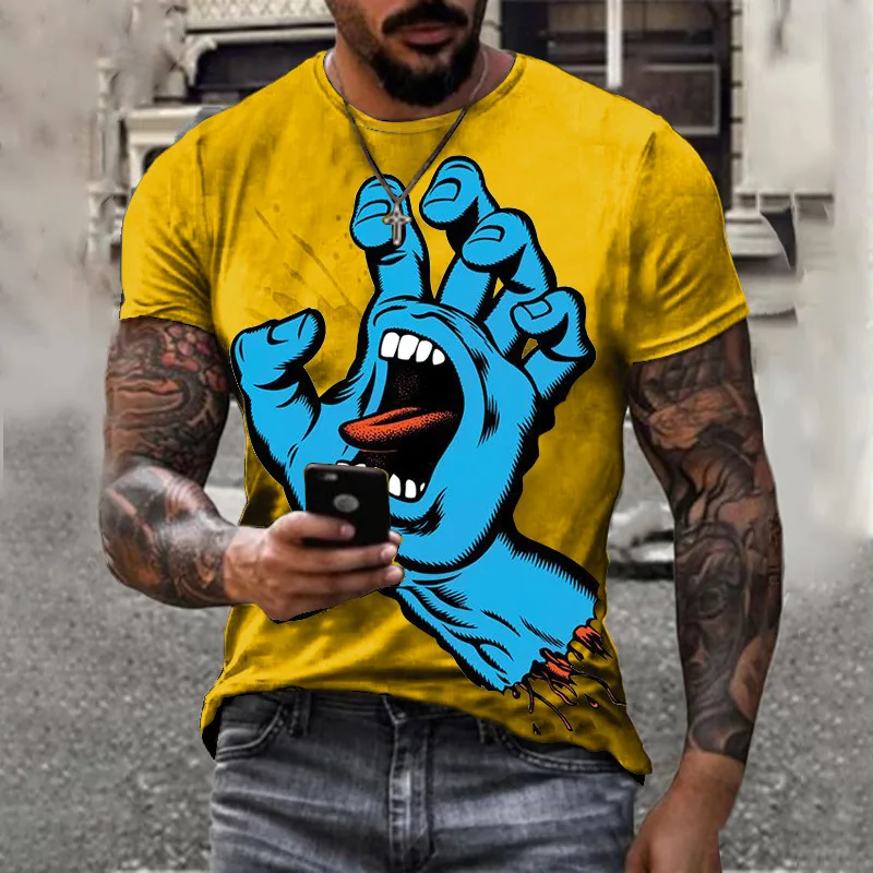 

Personality Summer Cartoon Comics Giant Hand 3D Printing T-shirt for Men Street Trend Menswear Short Sleeves Casual Tshirt Top