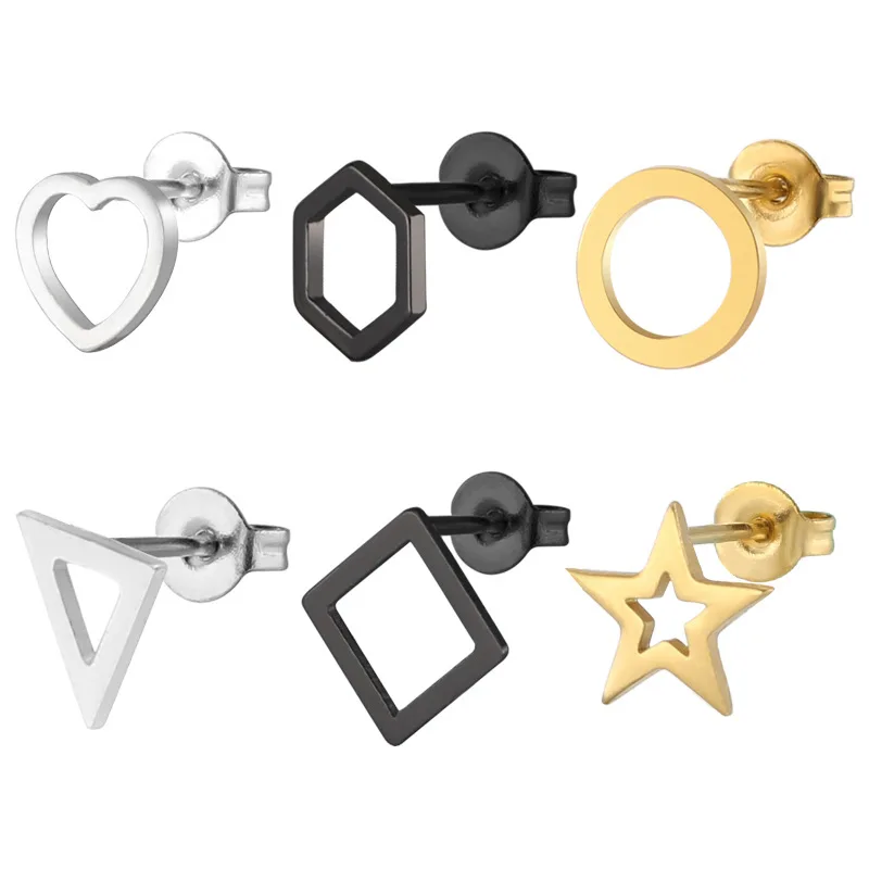

Korean version of stainless steel titanium steel fashion love diamond triangle round pentagram simple earrings factory outlet