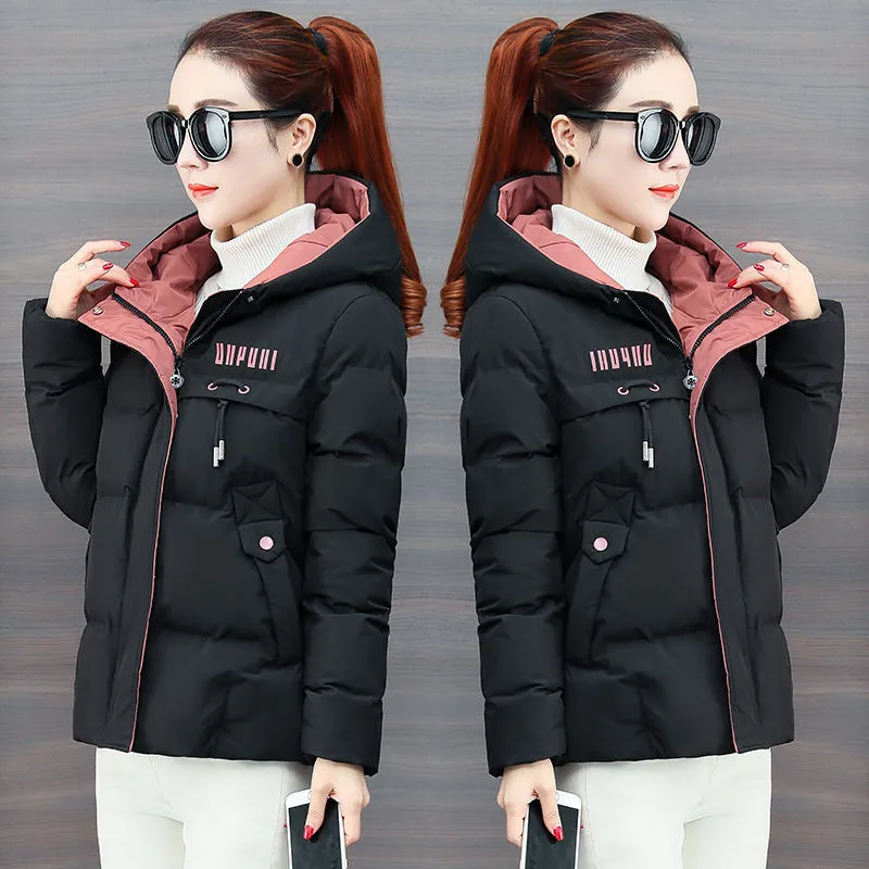 

Fashion Women Parkas Winter Clothes Female Jacket Short Coat Hooded Slim Thick Down Cotton Padded Parka Jacket Warm Outerwear