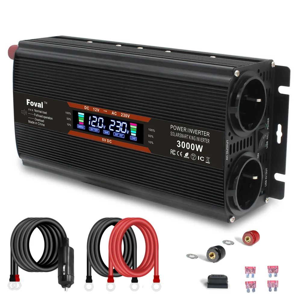 

Modified Sine Wave LCD display Power Inverter 1500W/2000W/2600W DC 12V to AC 220V Solar 2 USB Car Transformer Convert EU Socket