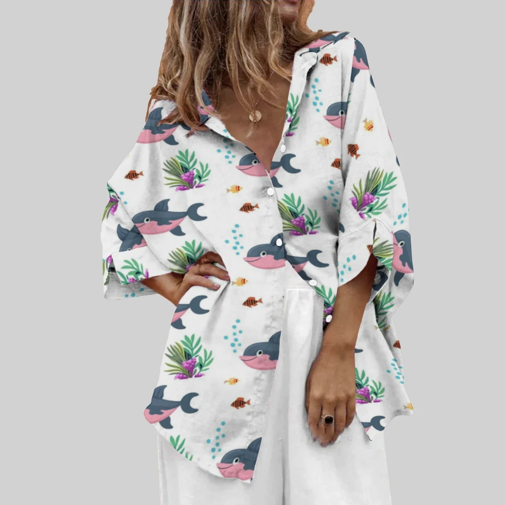Блузка с принтом акулы и морских звезд