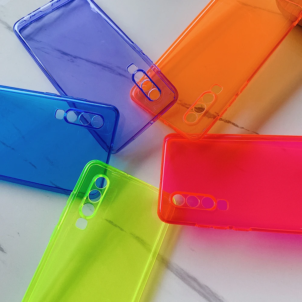 

Fluorescent Neon Camera Protection Phone Case For Huawei P20 P30 P40 Mate 20 Lite Pro 5 Honor 10 20 8X Clear TPU Back Cover
