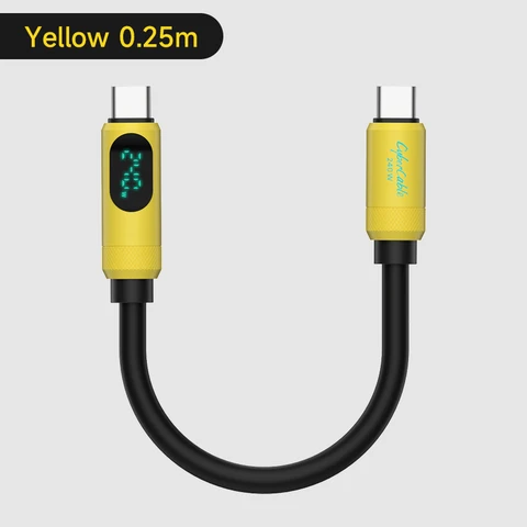 Короткий USB-кабель Hagibis со светодиодным дисплеем, 0,25 м, тип C, кабель для быстрой зарядки PD, 240 Вт, зарядный кабель для iPhone 17 Pro Macbook Pixel