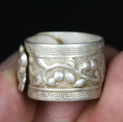 2 см Редкий Старый китайский Miao Серебряный фэн-шуй цветок бабочка кольцо