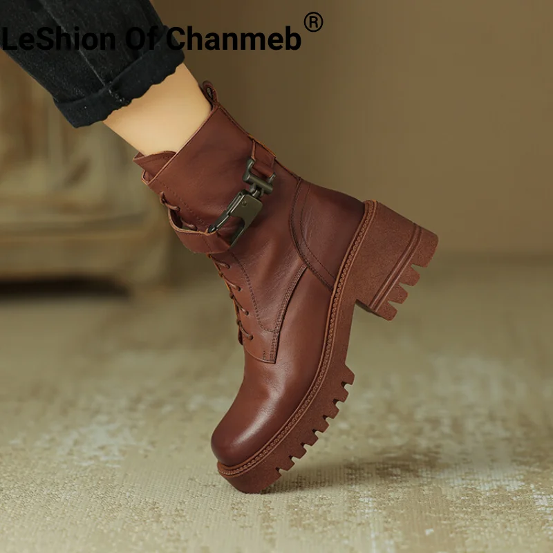 

Женские ботильоны из натуральной кожи, на молнии, с пряжкой