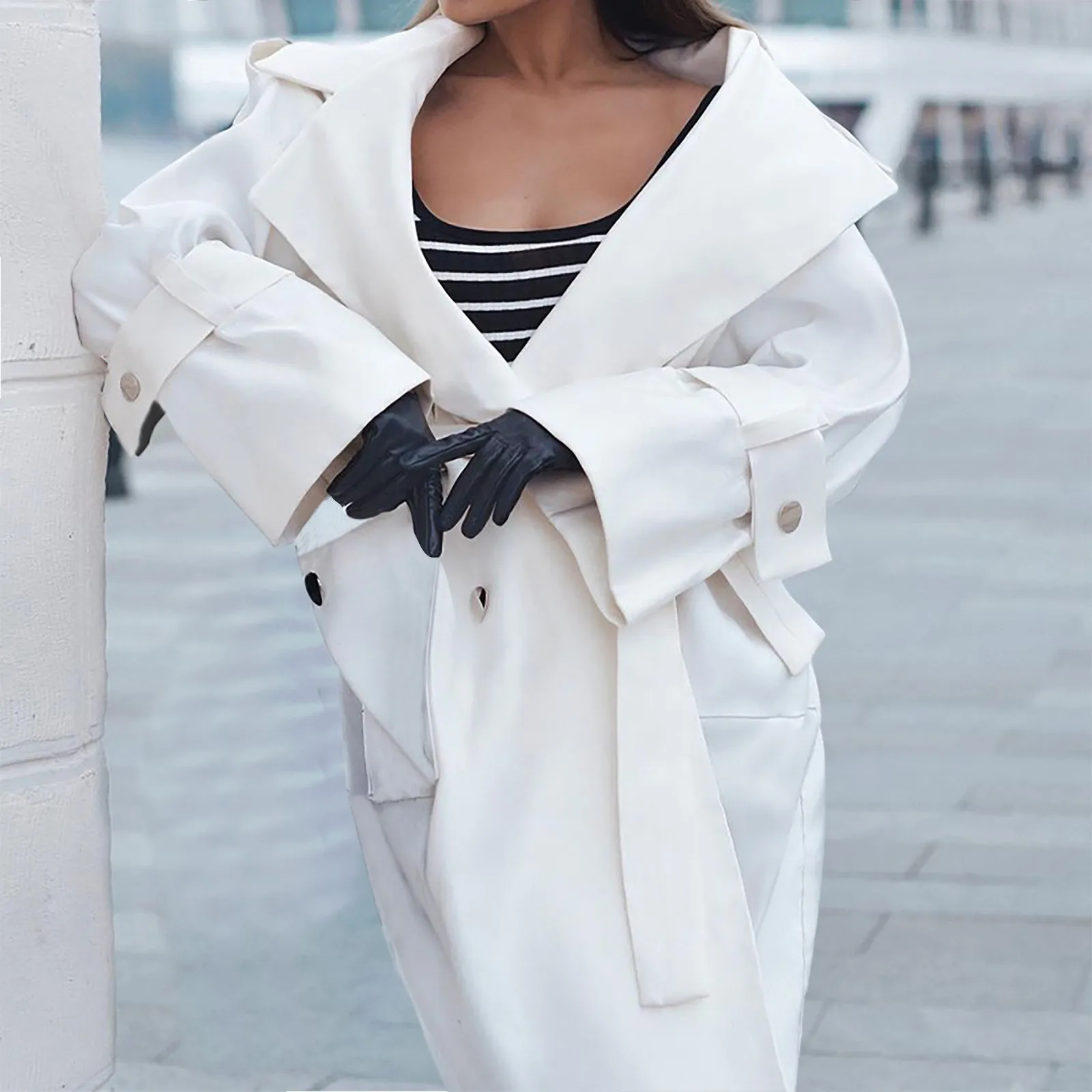 

Женский однотонный тренчкот, двубортный длинный тренчкот с кошельком, осенняя женская одежда