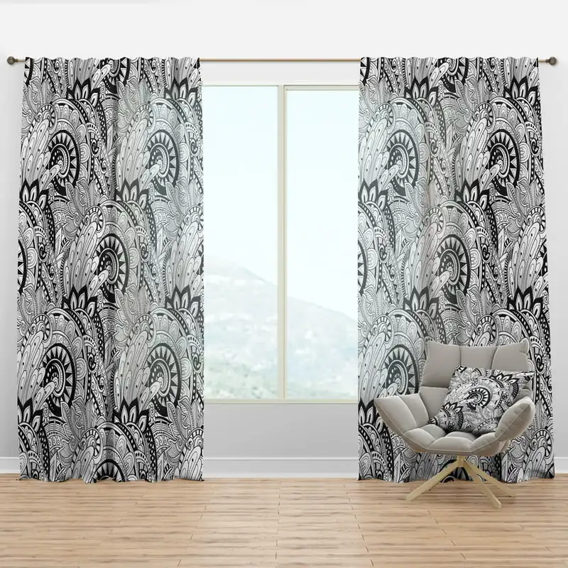 

'Abstract Monochrome Floral Pattern' Bohemian & Eclectic Curtain Panel