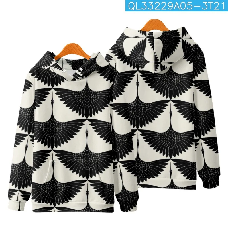 

Casual Cartoon Black Crane Printed Pullover Streetwear Autumn Couple Men Women Long Sleeve Hoodies Sweatshirt Harajuku