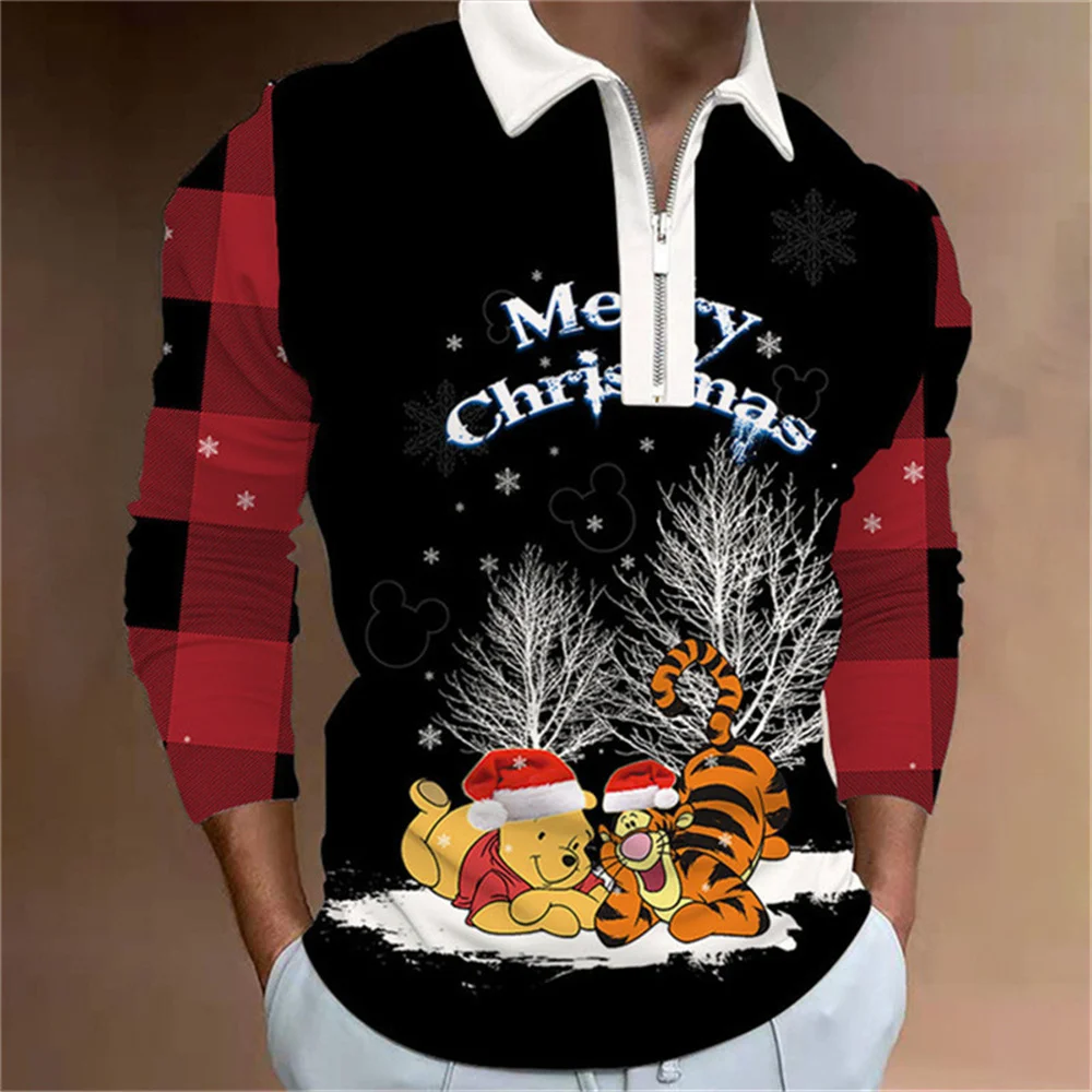 

Men's polo shirt Christmas party style shirt Cartoon printed shirt Long sleeve zipper casual polo shirt 2022 new party dress