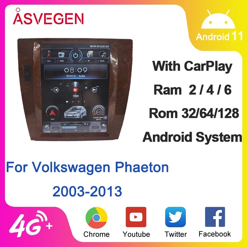 Автомобильный мультимедийный плеер на Android 11 для Volkswagen Phaeton 2003-2013 автомобильный