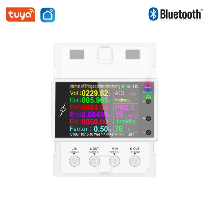 

Tuya WIFI Bluebooth Din Rail Smart Switch AT4PW 100A Digital Power Energy Volt Amp Kwh Frequency Factor Meter Alexa Google Home