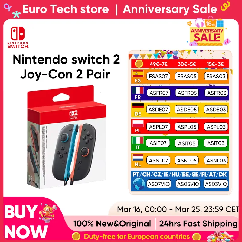 Joy-Con 2 Pair - Light Blue/Light Red HK Compatible with Nintendo switch 2 Hall Effect joystick Magnetic Connection Mouse Mode