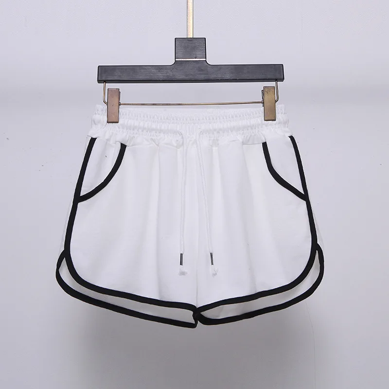 Women's Shorts 2022 Summer Casual Drawstring Sports Shorts Solid Color Black White Women's Clothing