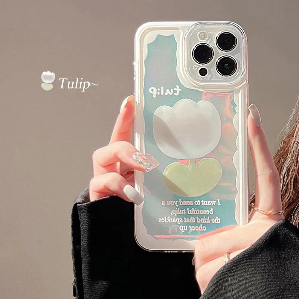 

New IPhone metal flowers for IPhone 11 12 13 Pro MAX MINI X XS MAX XR 7 8 PLUS Ladies Transparent cold wind laser Phone Case