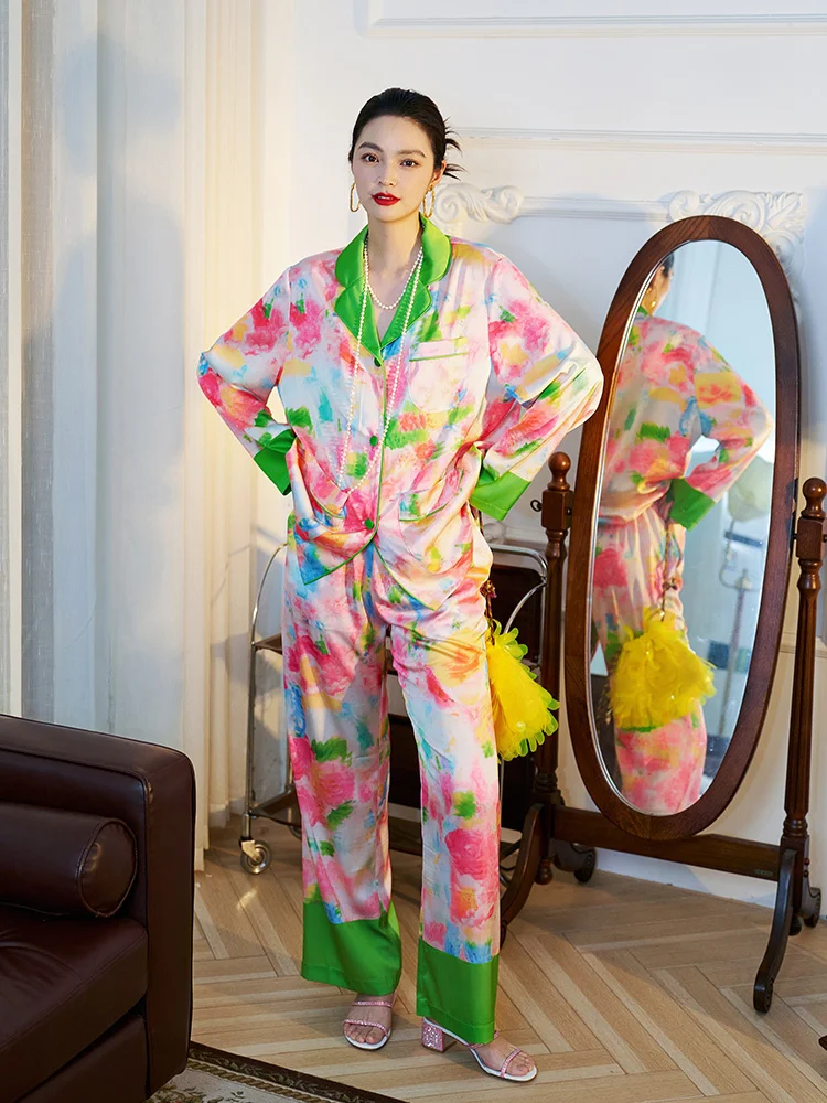 

TXii Newlook Original Design Spring and Autumn Sardinian Rose High-end Ice Silk Women's Outer-Wearing Pajamas Home Suit