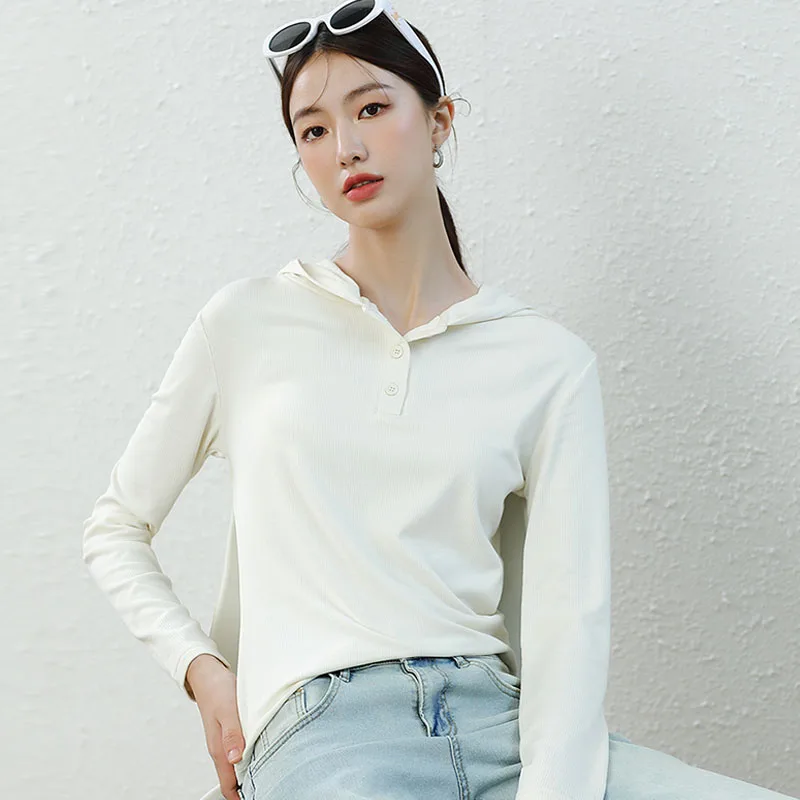 

2023 Female Autumn New Women'S Clothing Korean Version Hooded Fashion Winter Bottomed T-Shirt Short Long Sleeve Slim Top Trend