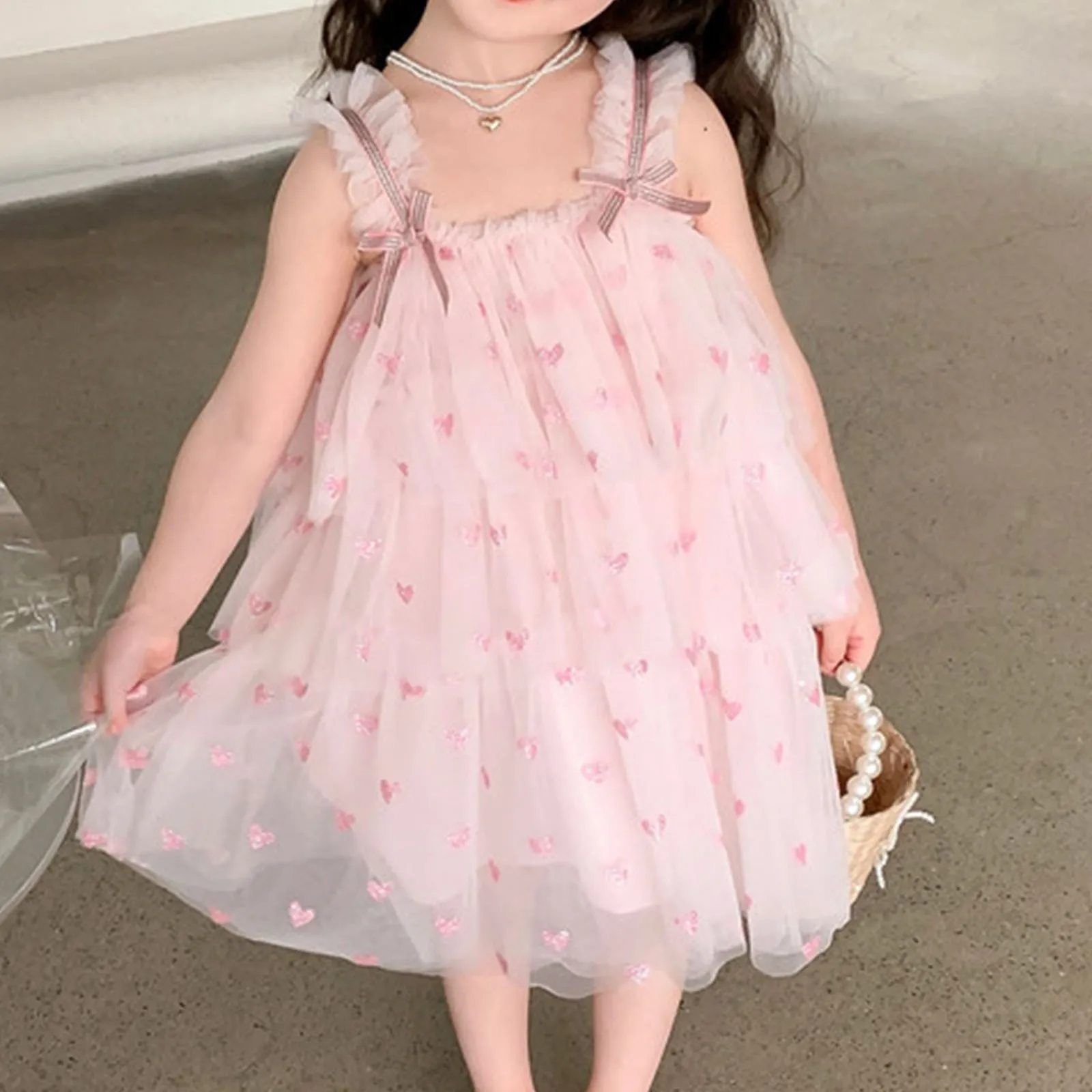 

Платья для маленьких девочек 2023, Летнее Детское Сетчатое платье-пачка без рукавов, платье принцессы с кружевом и бантом, модная детская одежда