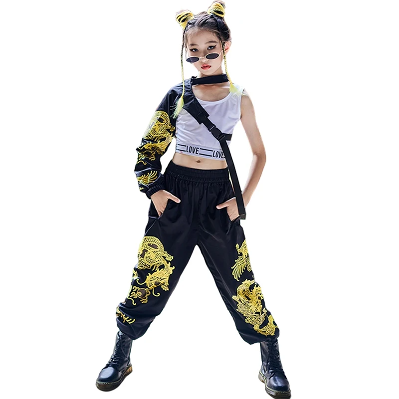 

Children Hip Hop Costume Black Single Sleeve Suit Chinese 2022 Pants Modern Jazz Dance Clothes Girls Festival Clothing