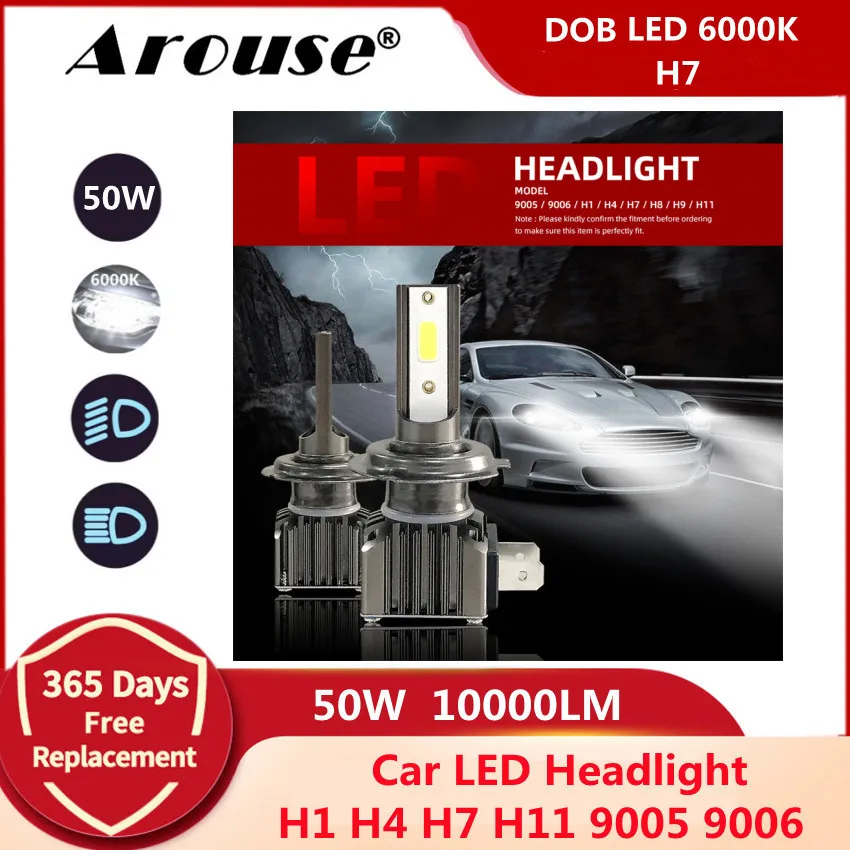 

2Pcs H7 Led Canbus H4 H11 9005 9006 Led Headlight 50W 10000LM 1:1 Mini Size 6000K DOB LED Car Light Bulbs Auto Headlamp Lamp M2