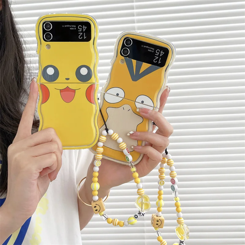 

Funny Cute Cartoon Phone Case For Samsung Galaxy Z Flip 4 3 Z Flip3 Flip4 5G Cover with Chain Pendant Fashion Wavy Soft Cases