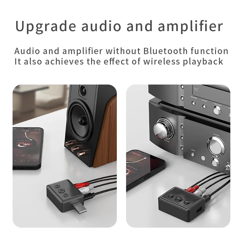 Фото Аудиоприемник KEBIDUMEI Bluetooth 5.4, беспроводной адаптер RCA 3,5 мм AUX USB с микрофоном, поддержка воспроизведения с U-диска, для автомобильного комплекта, колонок №2