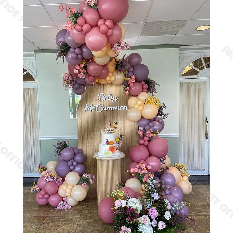 

141pcs Christmas Birthday Party Background Globos Purple and Pink Balloons Arch with Cream Peach Baby Shower Decorations Globos