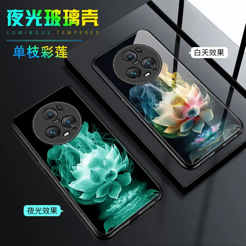 

Luminous Tempered Glass Case For Honor Magic5 Pro Case Dark Back Cover For Huawei Honor Magic 5 4 3 Pro Case Cover