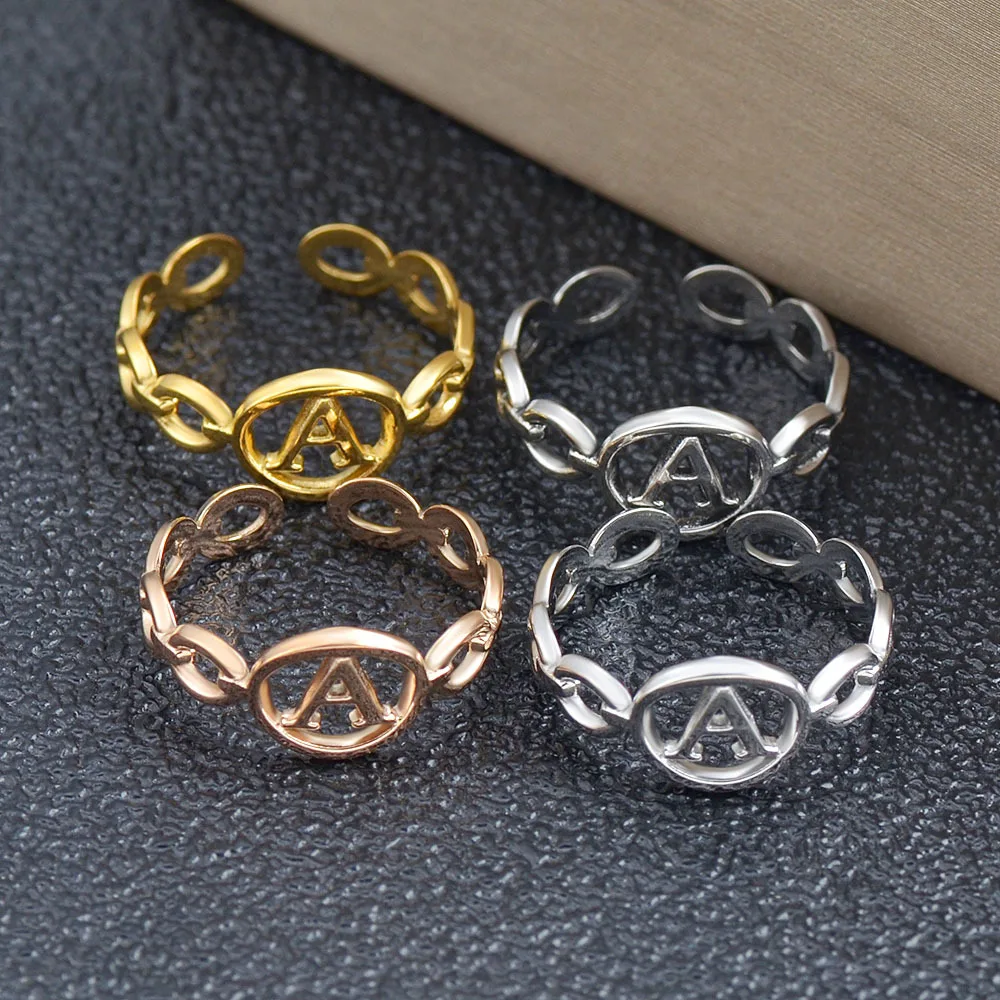 

Stainless Steel Ring Classic 26 Initials Letter Adjustable Rings for Women and Men's Opening Finger Ring Statement Jewelry Gifts