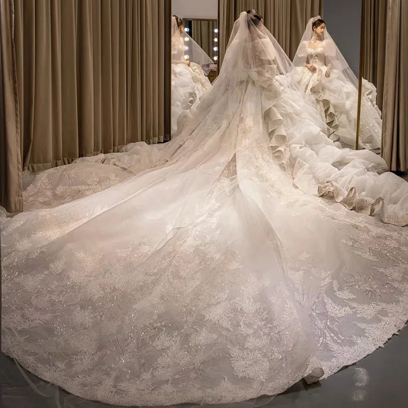 

Французское роскошное элегантное бальное платье для свадьбы, классическое Королевское Дворцовое свадебное платье с квадратным вырезом и пышными короткими рукавами, 2023