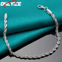 925 sterling silver 4mm glitter round bar twisted rope bracelet ladies fashion glamour party wedding engagement jewelry