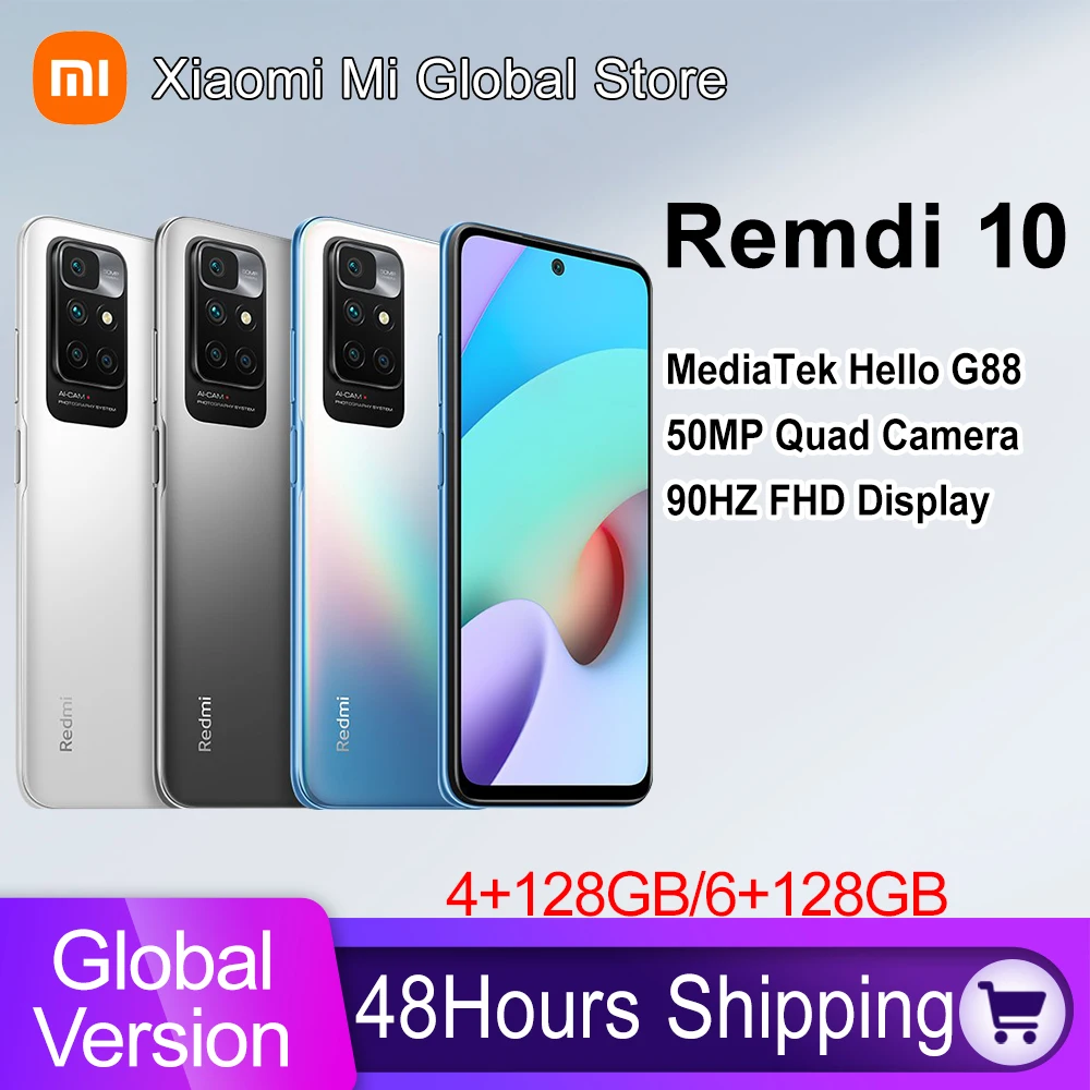 

Global Version Xiaomi Redmi 10 Smartphone Helio G88 MediaTek Octa Core 50MP AI quad camera 90Hz FHD Display 5000mAh Battery