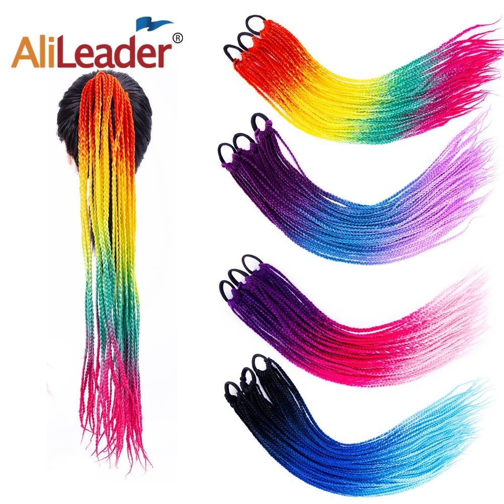

Kids Box Braiding Ponytail With Rubber Band Long Braiding Rainbow Hairpiece Synthetic Colorful Crochet Braiding Fake Hair