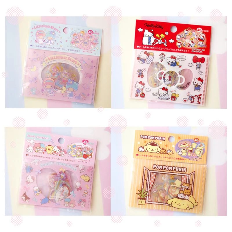 

Милый мультяшный пакет с наклейками на ручную учетную запись My Melody Cinnamoroll Purin Dog Аниме фигурки с наклейками сумка для хранения маленький конв...