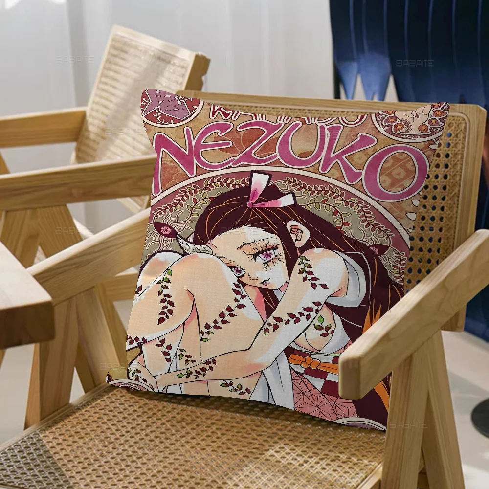 Demon Slayer Nezuko Kamado Cushion Cover Decorative Pillow Sofa Home Decor Case Cases