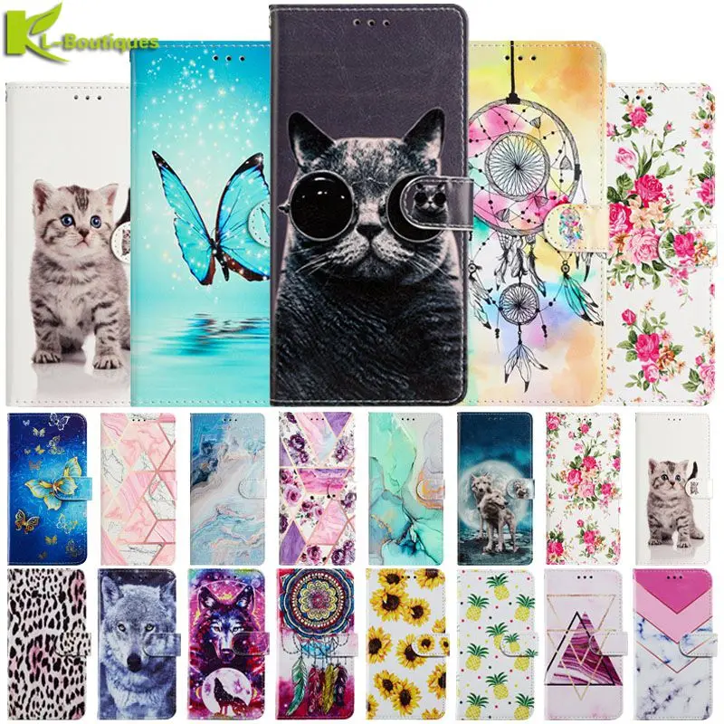 

Honor 10 50 Lite Case Painted Leather Card Holder Wallet Cover For Huawei Honor 10 20 50 9 Lite 70 9X 10X Lite Phone Cases Cover