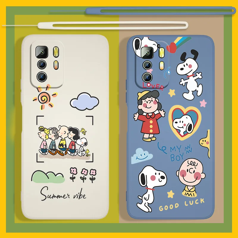 

Nice snoopy For Xiaomi Redmi Note 11T 11 11S 10T 10 9T 9S 9 8T 8 7 6 5 Pro Liquid Rope Cover Funda Soft Phone Case Capa