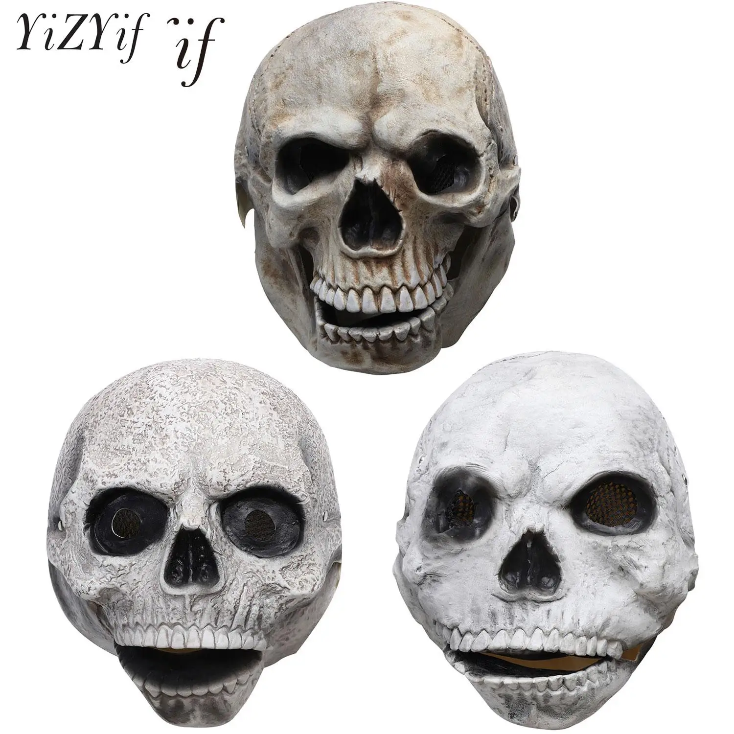 

Маска с черепом, страшные движущиеся челюсти, маска с открытым ртом и головой, страшные взрослые латексные маски для лица, страшные, для Хэллоуина, косплея, искусственные пасхальные украшения, реквизит