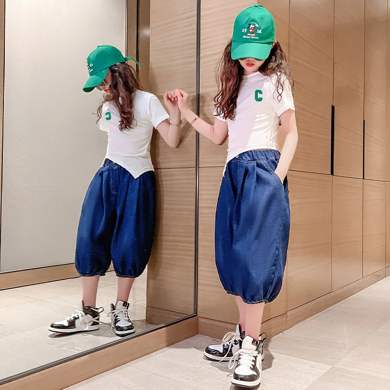 

Kids Clothes for Girls Summer Short Sleeve Tracksuit T-shirt + Loose Pants Teen Girl Clothing Sets School Children's Costume