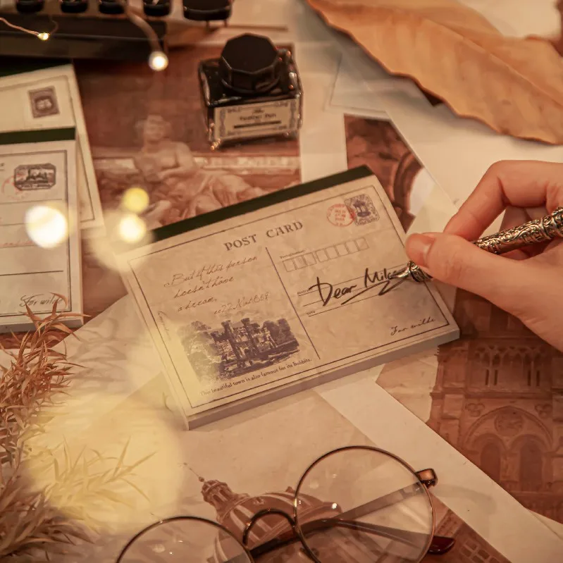 

Feng 50pc Retro Travel Story Mini Message Paper Material Gift Memo Card Decorative Journal Planner Stationery Paper Scrapbooking