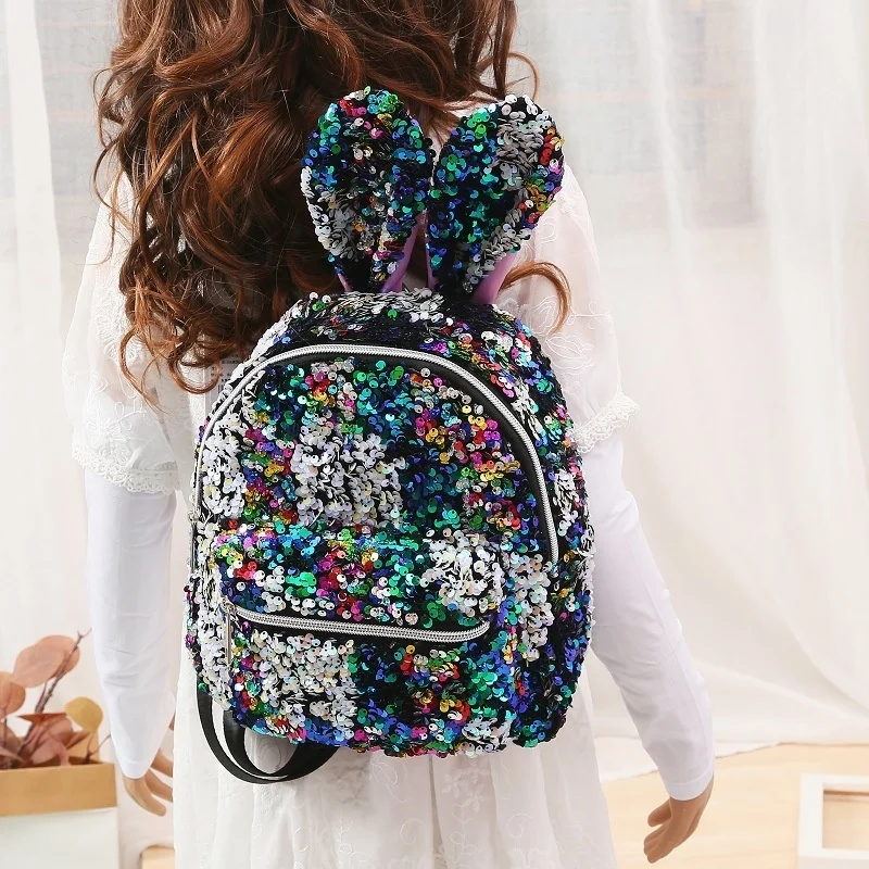 

Cute Kids Mini Backpack Purse Rabbit Ear School Bags for Baby Girls Sequins Backpacks Travel Back Pack Bag Mochila